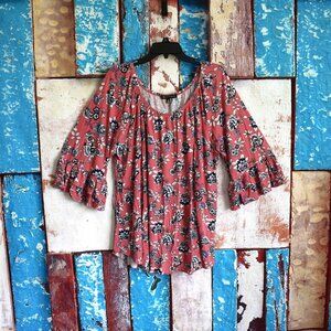 Women's Always Indigo Pullover Top 3/4 Sleeve Boat Neck Blouse SIZE 2X Multi